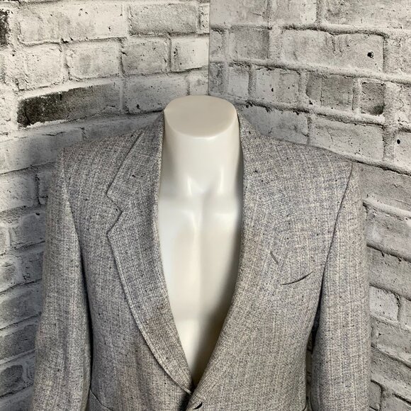 Vintage Tweed Blazer Sport Coat Mens 42 Short Blue Gray Union Made Old Money 90s - Picture 2 of 16